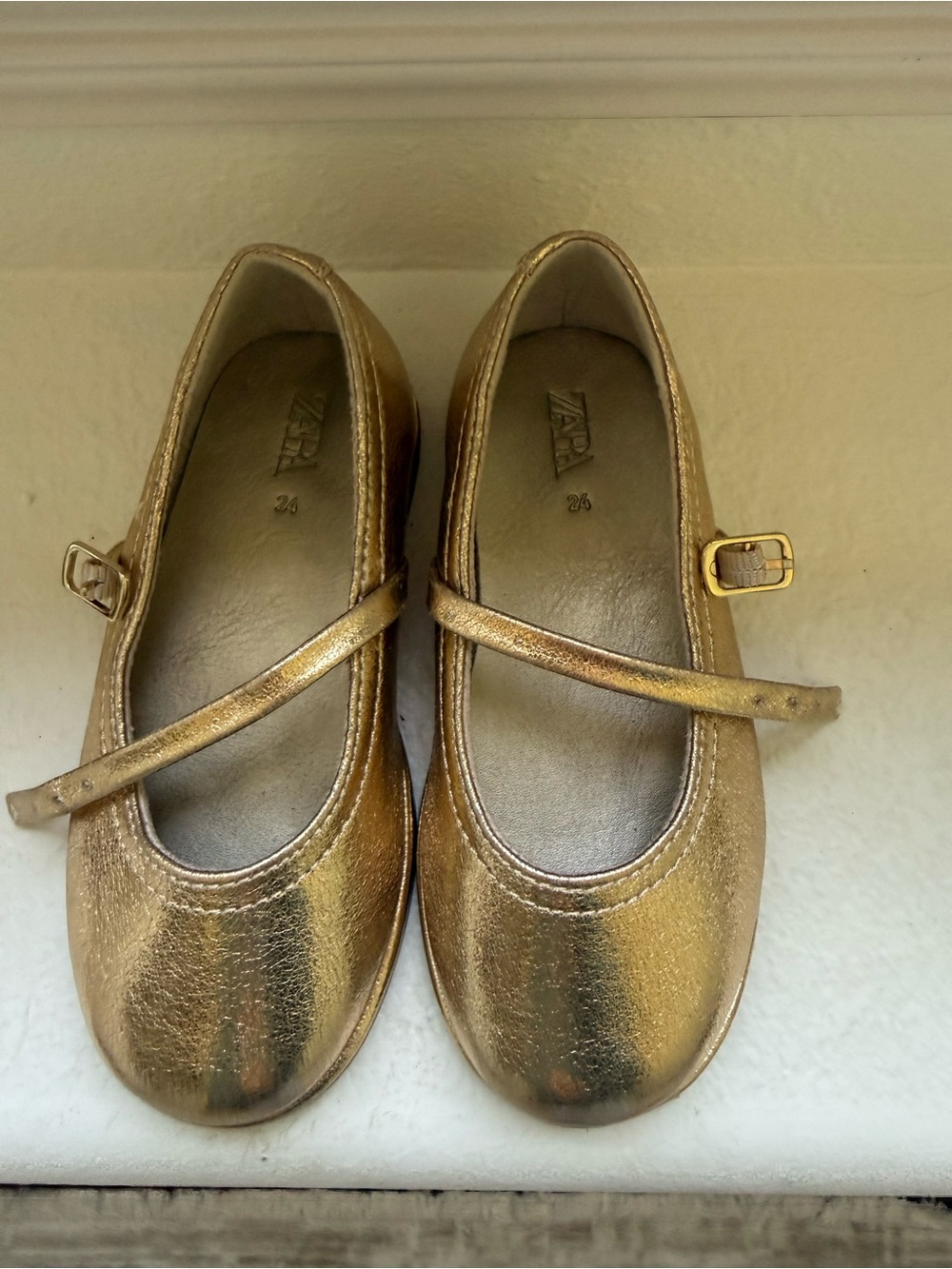 ZARA Kids Gold Metallic Mary Jane Flats